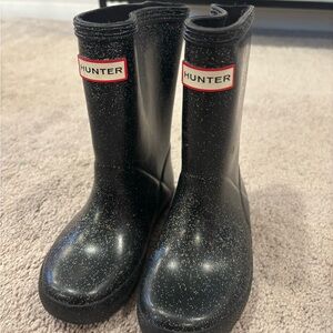 Hunter kids 8 Sparkling Black Rain Boots